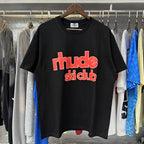 Rhude T-shirts Ski Club Letter Print Versatile Casual Short Sleeve Men and Women