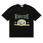 Rhude T-shirts Morocco Seaview Sailing Print Cotton Casual Short Sleeves Men and Women