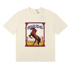 Rhude T-shirts Horse Frame Printing Cotton Casual Short Sleeve Men and Women