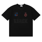 Rhude T-shirts Gothic Letter Badge Printing Cotton Casual Crew Neck Short Sleeve Men and Women