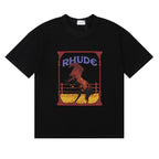 Rhude T-shirts Horse Frame Printing Cotton Casual Short Sleeve Men and Women