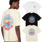 Rhude T-shirts World Map Printed Cotton Casual Short Sleeves Men and Women