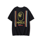 Bathing Ape T-Shirt Summer Pure Cotton Color-Striped Printing T-shirt Short Sleeve