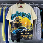 Godspeed T-shirts Racing Sunset Print Cotton Crew Neck Short Sleeve Men and Women