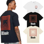 Rhude T-shirts Chevron Red Printed Cotton Casual Short Sleeve Men and Women