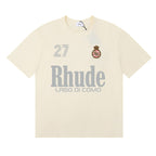 Rhude T-shirts LAGO DI COMO Printed Cotton Casual Short Sleeve Men and Women