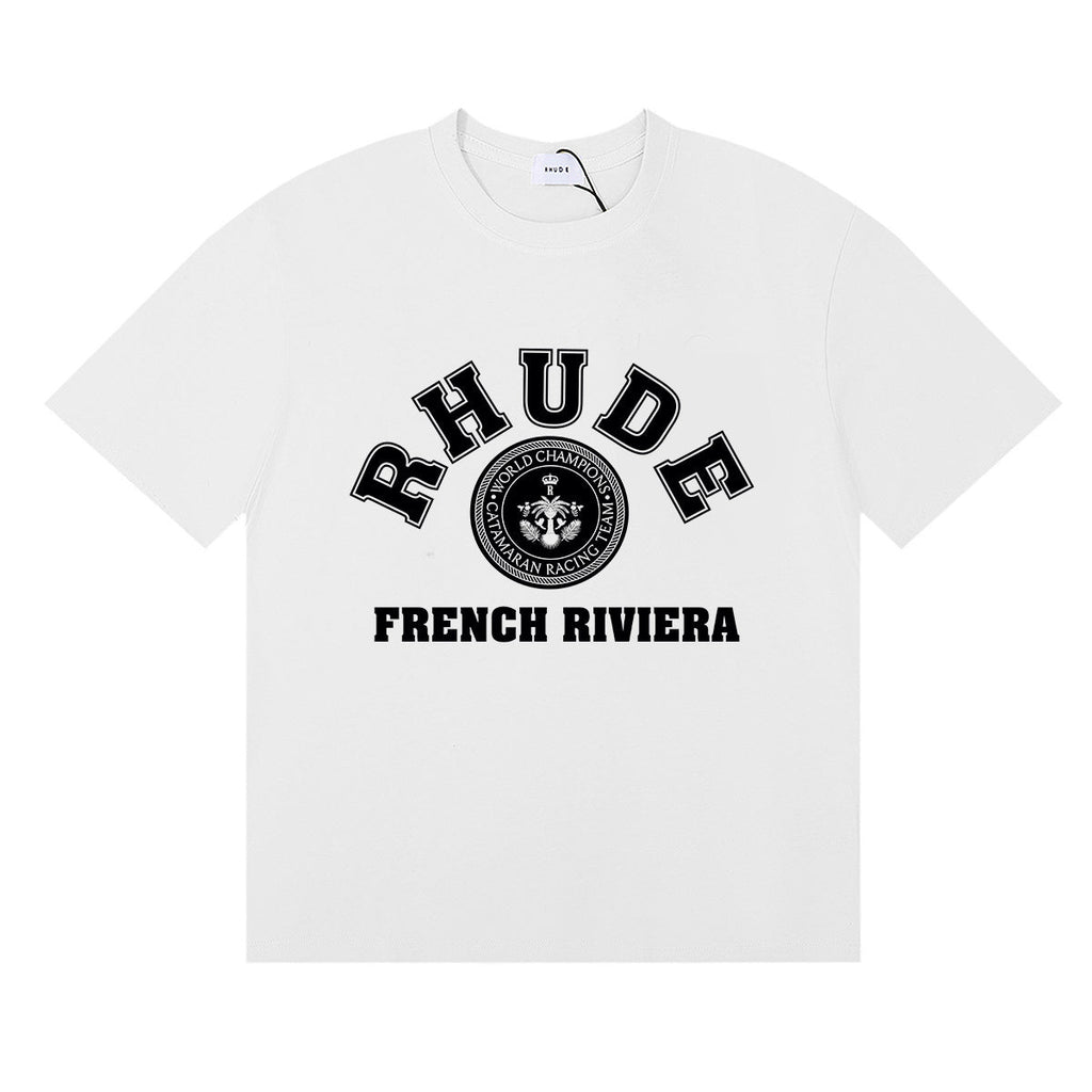 Rhude T-shirts French Cote d'Azur Printed Cotton Casual Short Sleeves Men and Women