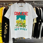 Rhude T-shirts Castle Coconut Windowsill Scenic Cotton Casual Loose Short Sleeve Men and Women