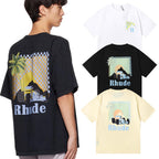 Rhude T-shirts Coconut Racing Printed Cotton Casual Short Sleeves Men and Women