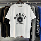 Rhude T-shirts Solid Color Pattern Printed Cotton Casual Short Sleeve Men and Women