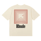 Rhude T-shirts Chevron Red Printed Cotton Casual Short Sleeve Men and Women