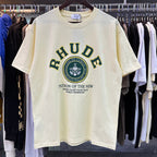 Rhude T-shirts Green Print Loose Casual Short Sleeve Men and Women
