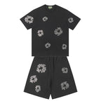 Denim Tears T-shirt & Shorts 2 Piece Set Rhinestones