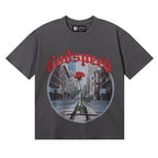 Godspeed T-shirts Street View Rose Print Cotton Casual Short Sleeve Men and Women