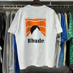 Rhude T-shirts Sunset Printing Cotton Casual Short Sleeve Men and Women