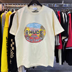 Rhude T-shirts Gustavia Hotel Printed Cotton Casual Short Sleeves Men's and Women's