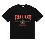 Rhude T-shirts Flag Badge Cotton Casual Short Sleeve Men and Women