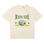 Rhude T-shirts Morocco Seaview Sailing Print Cotton Casual Short Sleeves Men and Women