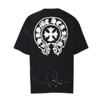 Chrome Heart T Shirts Cross Leather Print Short Sleeve T-Shirt Loose