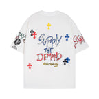 Chrome Heart T Shirts Cross Print Sanskrit Hand Painted Graffiti Short Sleeve T-Shirt