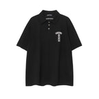 Chrome Heart T Shirts Sanskrit horseshoe print lapel polo shirt versatile short sleeve