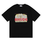 Rhude T-shirt Micro Label Castle Letter Logo Pattern Short Sleeve T-shirt Loose