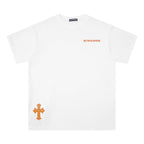 Chrome Heart T Shirts Cross Leather Print Short Sleeve T-Shirt Loose