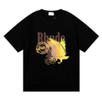 Rhude T-shirt gradual change color bird print short sleeve T-shirt