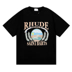 Rhude T-shirt Wheat Ear Sunset Beach Pattern Printed Short Sleeve T-shirt