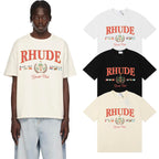 Rhude T-shirts Flag Badge Cotton Casual Short Sleeve Men and Women