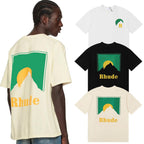 Rhude T-shirts Sunset Classic Print Cotton Casual Short Sleeve Men and Women