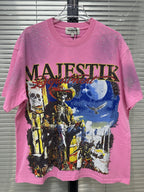 MAJESTIK Pink Rhinestone Distressed Graphic T-Shirt ¡ª context
