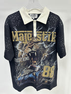 MAJESTIK Black Racing Graphic Polo Shirt ¡ª front