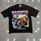 MAJESTIK Washed Black Motorcycle Graphic T-Shirt ¡ª hero