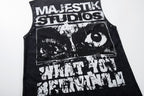 MAJESTIK Washed Black Studded Sleeveless T-Shirt ¡ª detail