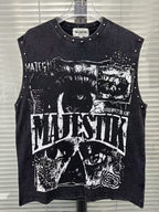 MAJESTIK Washed Black Studded Sleeveless T-Shirt ¡ª front