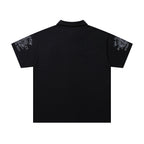 MAJESTIK Embellished Distressed Zip Polo Shirt ¡ª back