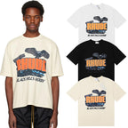 Rhude T-shirts Black Shadow Print Cotton Casual Short Sleeve Men and Women