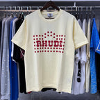 Rhude T-shirts Red Polka Dot Printed Cotton Casual Short Sleeve Men and Women