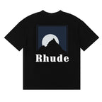 Rhude T-shirts Moonlight Blue Printed Cotton Casual Short Sleeve Men and Women