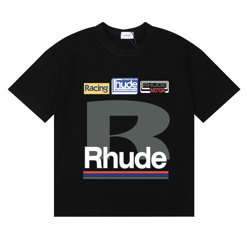 Rhude T-shirts Petrol Patch Racing Motor Cotton Casual Short Sleeve Men and Women