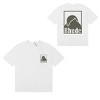 Rhude T-shirts Moon Badge Printing Cotton Casual Short Sleeve Men and Women