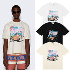 Rhude T-shirts Retro Racing Printed Cotton Casual Short Sleeve Men and Women