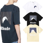 Rhude T-shirts Black Moon Print Loose Casual Short Sleeve Men and Women