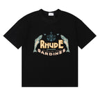 Rhude T-shirts Sardines Badge Printing Cotton Casual Short Sleeve Men and Women