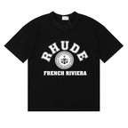 Rhude T-shirts French Cote d'Azur Printed Cotton Casual Short Sleeves Men and Women