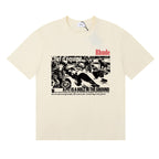 Rhude T-shirts Racing Tire Change Scene Printed Cotton Casual Short Sleeves Men and Women